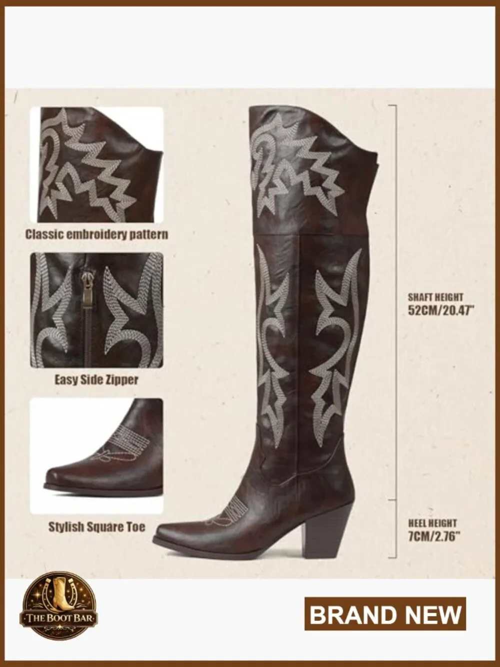 Pointed Toe Over The Knee Boots Chunky Heel Embroidered Western Cowgirl